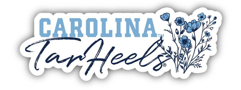 UNC Tar Heels Script Floral Sticker/Magnet - Officially Licensed School Pride Decor image 1