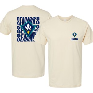 North Carolina Wilmington Seahawks Unisex T-Shirt – Left Chest and Large Back Ripple Design Natural