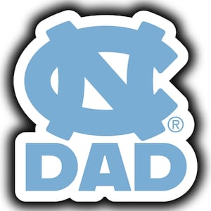 a blue sticker with the word dad on it