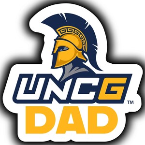 the uncg dad logo with a helmet on it