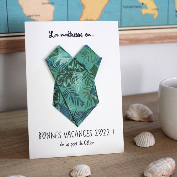 Carte origami La maîtresse en maillot de bain, Bonne vacances 2023
