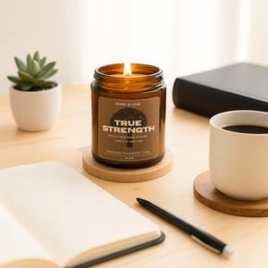 Mahogany Teakwood Candle, Masculine Scented Candle, Christian Gift For Him, Godly Man Candle, Woodsy Candle Gift, Bible Verse Candle