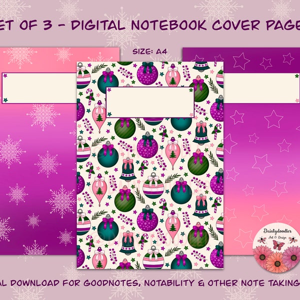 Set of 3 - Digital Notebook Cover Page - Pink Vintage Baubles