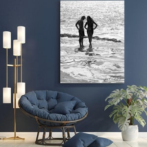 Lovers Couple on the Beach Ocean Black & White, Fine Art Photography, Home Decor, Wall Art, Home Decor - Jennifer Camp Photography