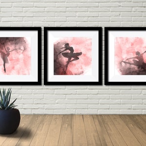SET OF 3 - Ballet Ballerina Dance Silhouette Watercolor Poster - Art Print - Wall Art - Home Decor - Bathroom - Bedroom - Digital Download
