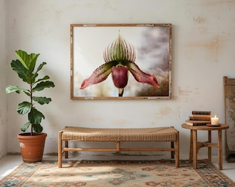 Lámina artística de orquídea morada – Decoración botánica para pared