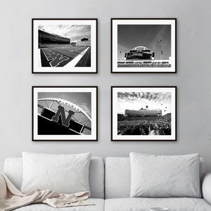 Set of FOUR - Nebraska Husker Memorial Stadium Football, Black and White, Fine Art Prints, Home Decor, Wall Art, Photography