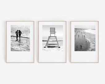 Set of THREE PRINTS - California Beach Ocean Art Black & White Photography - Beach Art, Fine Art, Home Decor, Wall Art Photography