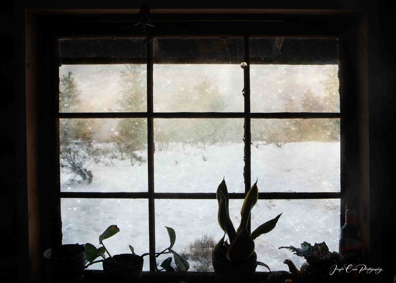 Log Cabin Window Snow Forest Landscape Fine Art Photography, Home Decor ...