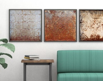 Rusted Metal Photography Print Set of 3 – Abstract Industrial Wall Art