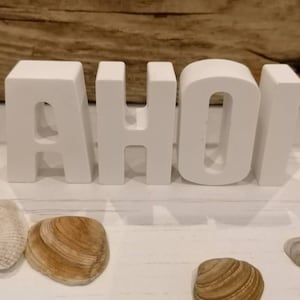 Letras Ahoi letras "AHOI" branco, decoração, marítimo, cerâmica