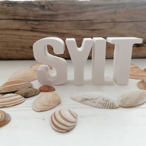 Letras Sylt letras "SYLT" branco, decoração, marítima, cerâmica