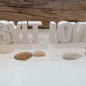 Sylt Love letras "SYLT LOVE" branco, decoração, marítimo, cerâmica