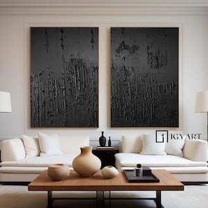 Set of 2 Black Textured Wall Art Set of 2 Black Abstract Wall Art Set of 2 black abstract texturesd art Set of 2 Black plaster wall art