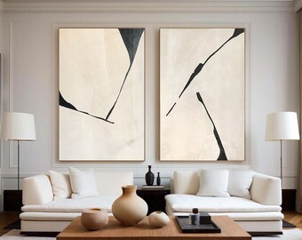 Large Beige Wabi-Sabi Wall Art Set Of 2 Beige Minimalist Painting Beige and white Minimalist Painting Set Of 2 Beige wall art Beige Painting