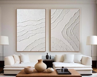 Set of 2 white textured painting white abstract wall art White textured wall art Set of 2 white wall art white painting white 3d wall art