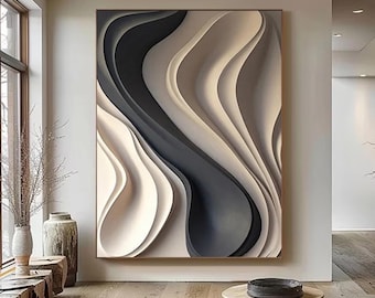 Hand-Painted Wood Carving Wall Art: Abstract 3D Textured Sculpture