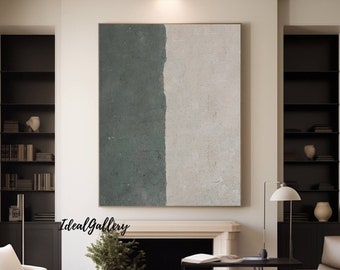 Green Abstract Painting on Canvas, Minimalist Wall Art