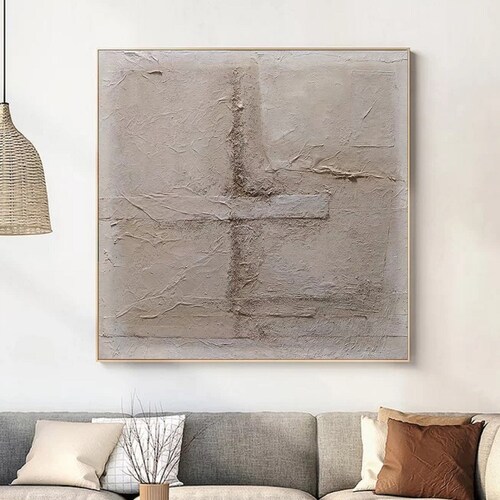 Beige Abstract Painting Beige Minimalist Wall Art Beige Canvas Etsy