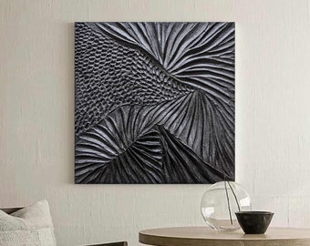Large Black 3D Textured Art Black Textured Wall Art Black Abstract ...