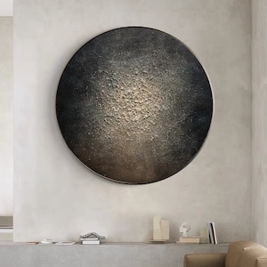 Circle Black and Beige textured wall art Black Circle canvas art Circle Black Beige abstract art Black and Beige abstract art