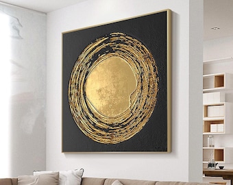 Black And Golden Leaf Painting Original Abstract Black And Gold Painting Black and gold wall art Black and gold Textured abstract Painting