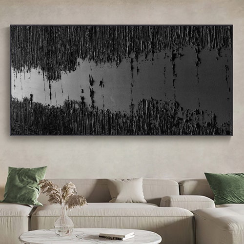Black 3D Textured Painting Black 3D Minimalist Painting Large Etsy