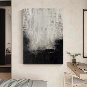 Black abstract Art Black and white wall art Black and white Minimalist Painting Black white Painting Beige and Black wall Decor