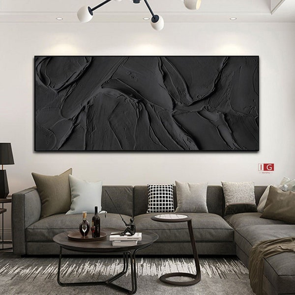 Black 3D Abstract Painting Black 3D Textured Painting Black 3D Minimalist Painting Large Black Abstract Painting Black abstract wall art
