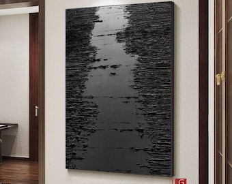 Cuadro abstracto negro personalizado: decoración de pared minimalista