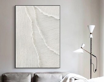 white textured wall art white abstract wall art white plaster wall art white waves Abstract painting white wall art white plaster art