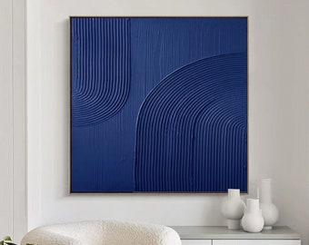 Large Blue Textured Abstract Painting, Wabi-Sabi Wall Art