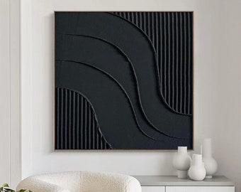 Black 3D Textured Painting Black 3D Minimalist painting Large Black Abstract Painting Black Abstract wall art Black wall paintings