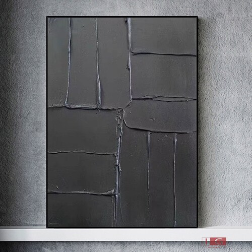 Black Textured Wall Art Large Black Abstract Painting Black Etsy