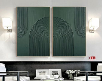 Green Minimalist Painting Green Abstract Painting Green Wall Art Green wall decor Set of 2 Green Abstract Painting Green canvas art