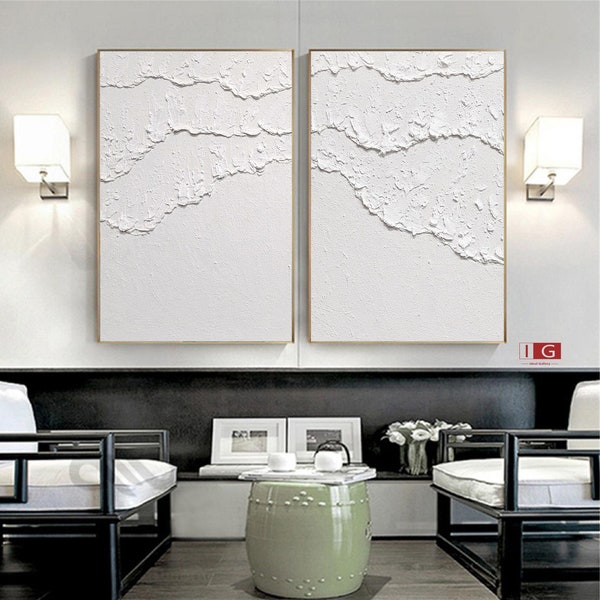 Set of 2 White Ocean wave Painting Set of 2 white Abstract Art white Abstract Painting Set of 2 white Wall Art white Textured Wall Art