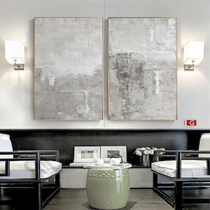 Beige Abstract Painting Set of 2, Hand Painted Minimalist Wall Art