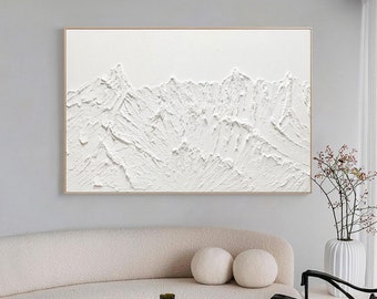 white Snow mountain wall art white plaster art white minimalist painting white abstract painting white textured wall art white 3d wall art