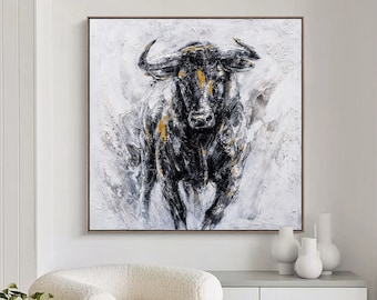 キャンバスに描かれた抽象的な雄牛の絵画:ハイランド牛の壁アート キャンバスに描かれた抽象的な雄牛の絵画:ハイランド牛の壁アート