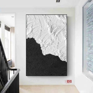 Black and white Painting Black textured wall art Black and white Abstract art Black and white wall art Black framed abstract painting