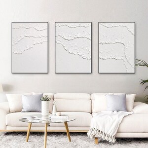 arte de pared abstracto blanco Arte de pared texturizado blanco Conjunto de 3 arte de pared blanco pintura blanca arte de pared 3d blanco Conjunto de 3 pinturas texturizadas blancas imagen 3