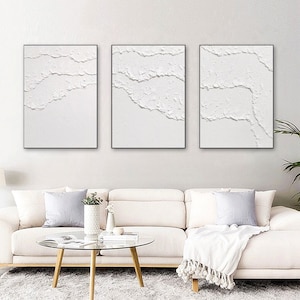 white abstract wall art White textured wall art Set of 3 white wall art white painting white 3d wall art Set of 3 white textured painting imagem 3