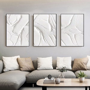 Arte de parede texturizada branca Arte abstrata branca Arte texturizada 3D branca Conjunto de 3 decorações de parede branca Conjunto de 3 artes de parede branca Arte de parede texturizada branca
