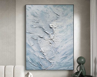 Large Blue waves Abstract painting Blue Sea Wave textured wall art Light Blue plaster wall art large Blue abstract wall art