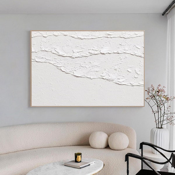 white waves Abstract painting white wall art white 3D Textured art white textured wall art white abstract art white abstract wall art