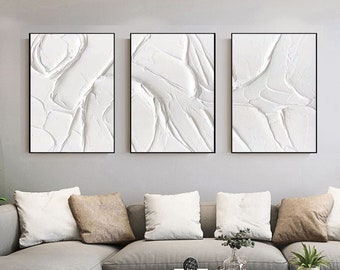 Set of 3 white textured painting White textured wall art Set of 3 white wall art white painting white 3d wall art white abstract art