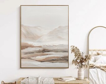 ベージュの抽象キャンバス絵画：ミニマリストの風景画 - Etsy 日本