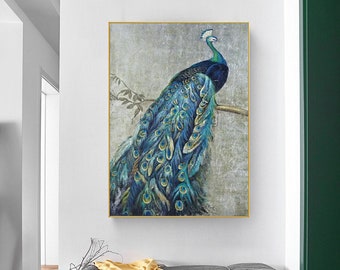 Peacock Painting Animal Wall Art peacock art Original Peacock canvas art Animal Painting  Animal Original Oil Art on Vertical Canvas