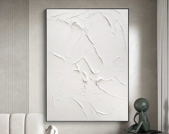 weiße Gipskunst Gipskunst auf Leinwand weißes minimalistisches Gemälde weißes abstraktes Gemälde große weiße strukturierte Wandkunst weiße 3D-Wandkunst