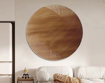 Brown Circle Textured Wall Art: Wabi-Sabi Abstract Painting